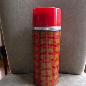 Vintage Red Plaid Metal Aladdin Thermos
